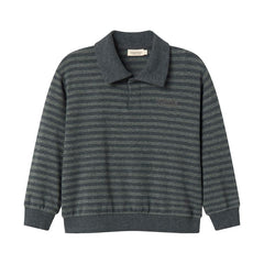 Gray striped sweater with collar on a white background