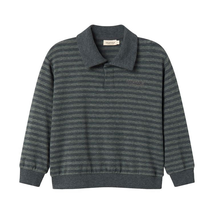 Gray striped sweater with collar on a white background