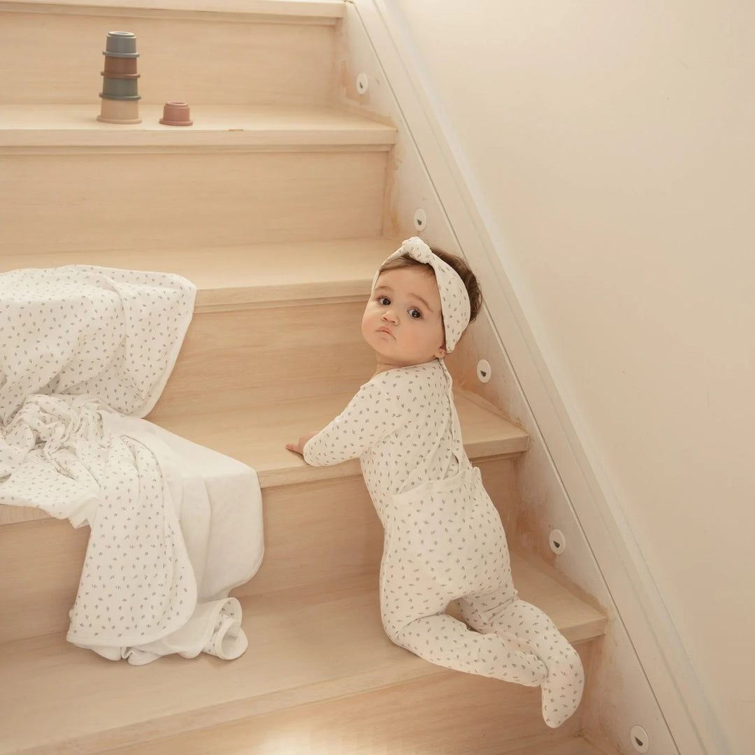 Ely's & Co Brushed Cotton Ivory/Lavender Tiny Flower Blanket