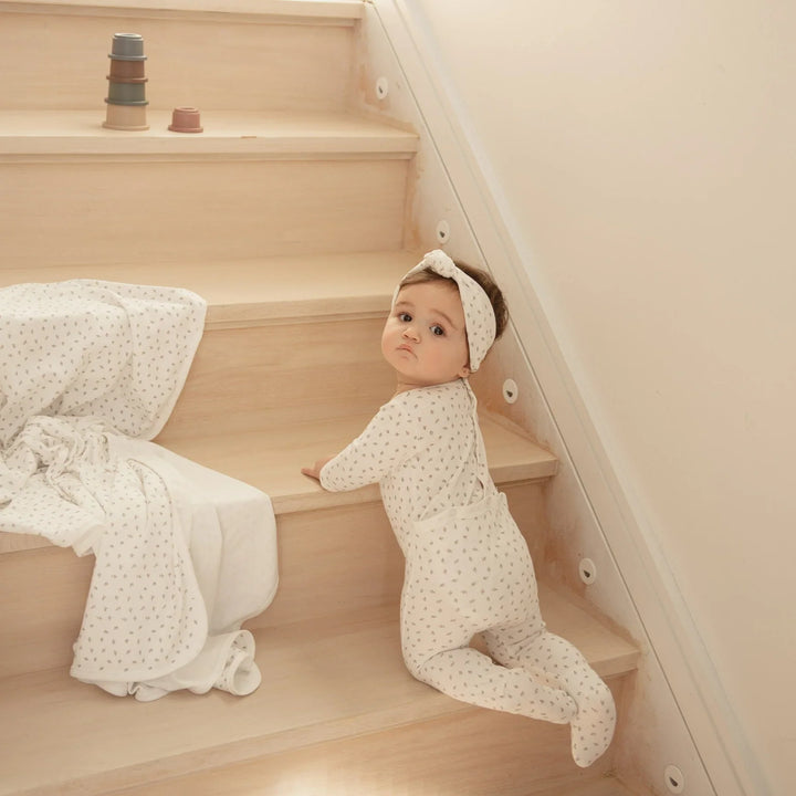Ely's & Co Brushed Cotton Ivory/Lavender Tiny Flower Blanket
