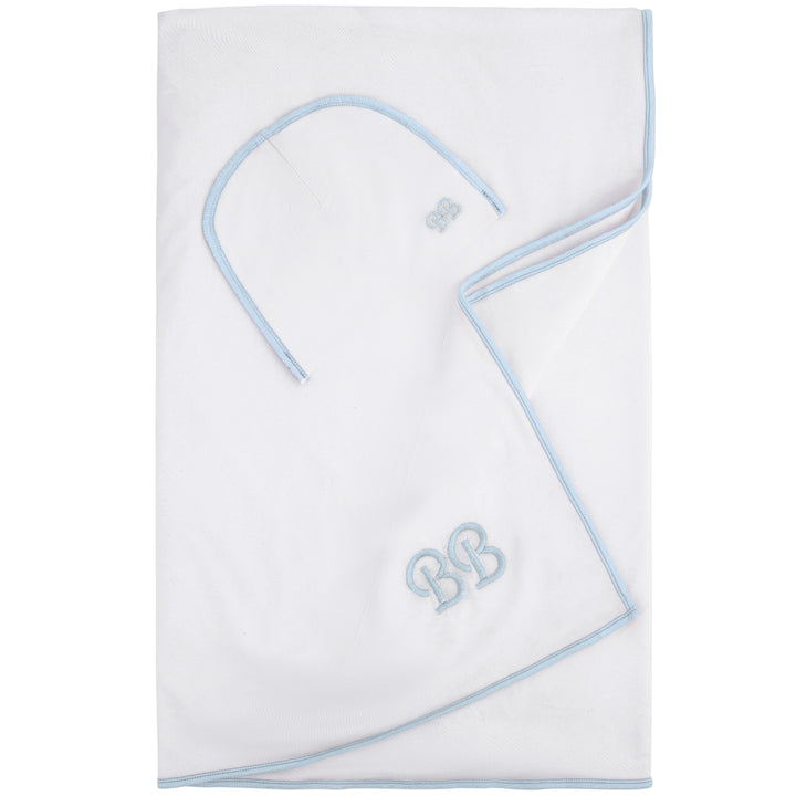 bandeau bebe dusty blue trim swaddle set