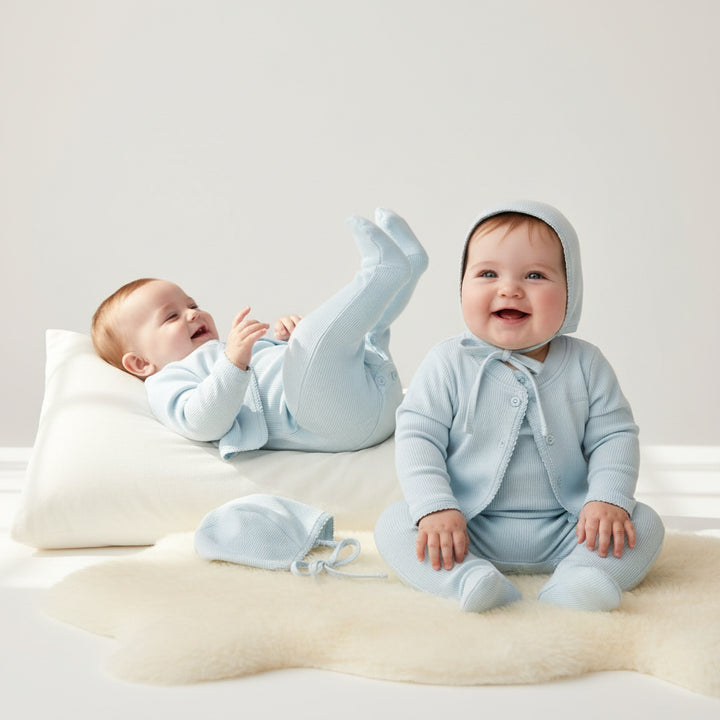 parni light blue baby velour cardigan set 