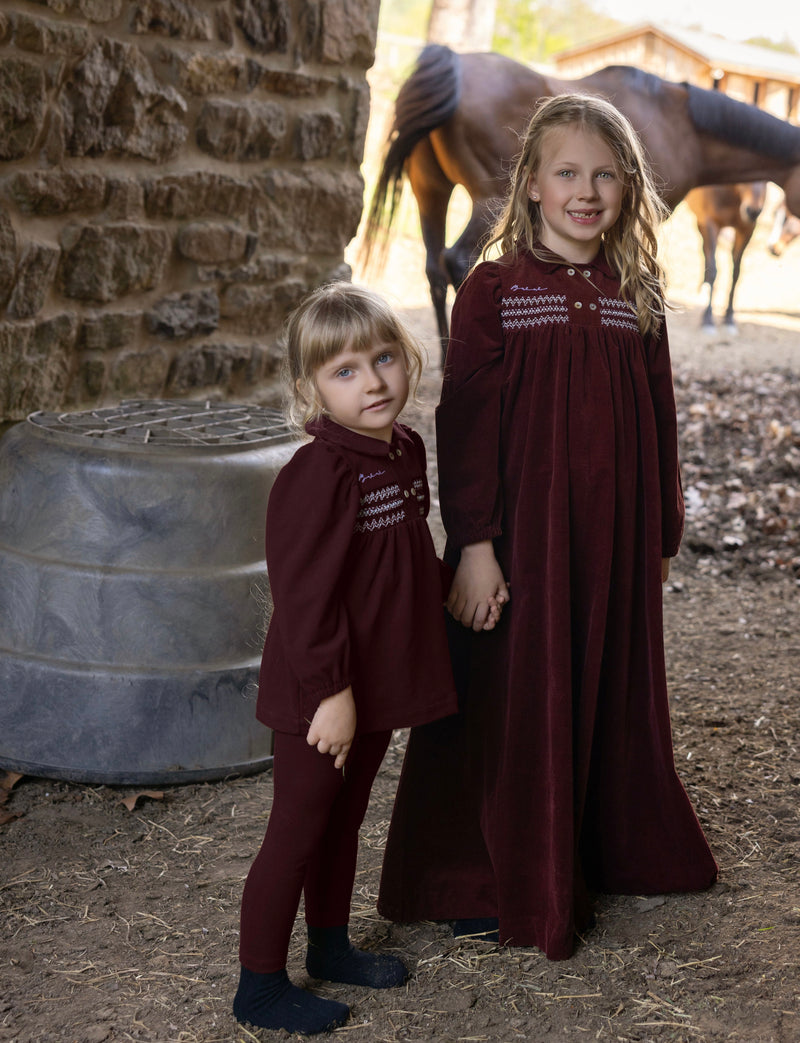 La Nina – Smocked Corduroy 2-Piece Set | Burgundy