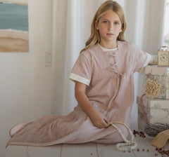 Bonjour Red Stripe Lace-Up Long Dress with Cream Cuffs