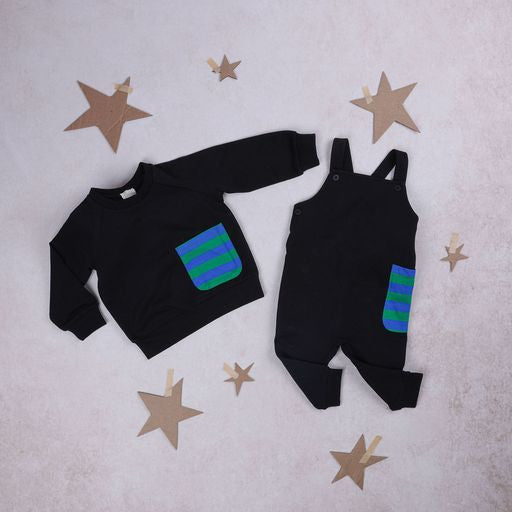 Pompomme Blue Stripe Pocket Overalls