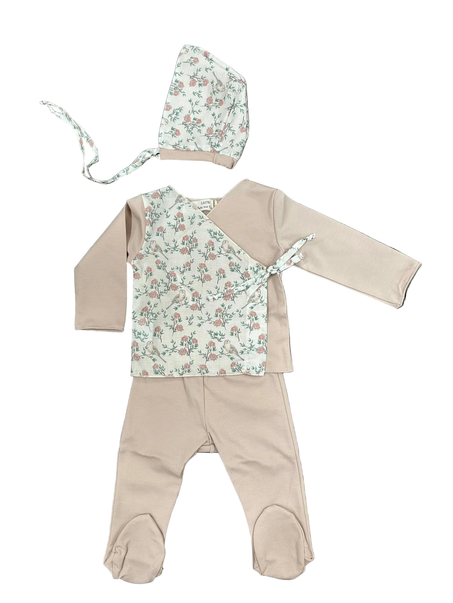 Latte Baby Rose Jersey/Floral Set + Bonnet + Blanket