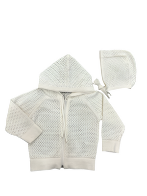KNIT POINTELLE JACKET + BONNET