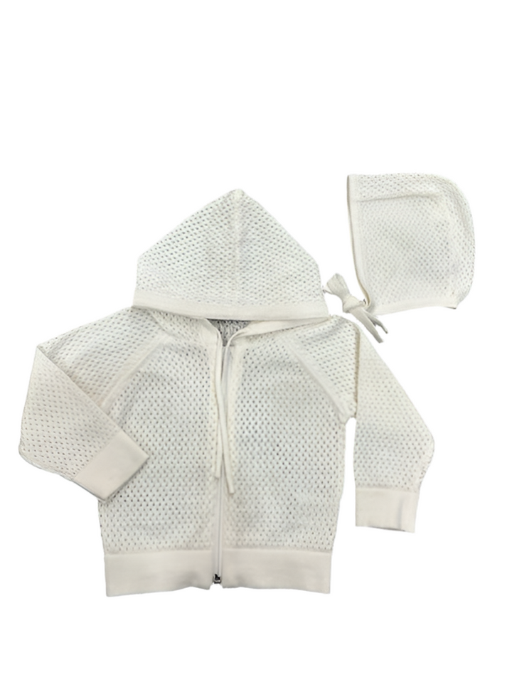 KNIT POINTELLE JACKET + BONNET