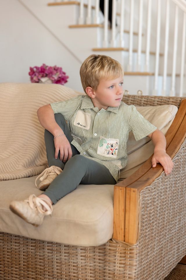 Bonjour - Green Striped Patch Boys Two-Piece