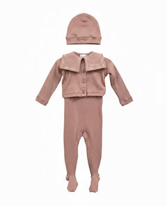 Little Parni – Embroidered Collar Baby Footie Cardigan Set | Pink