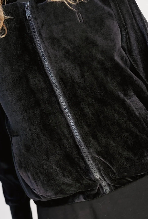 Premium Black Velour Hoodie – Faux Fur Lined Zip-Up Jacket – Sizes 4-24 Unisex