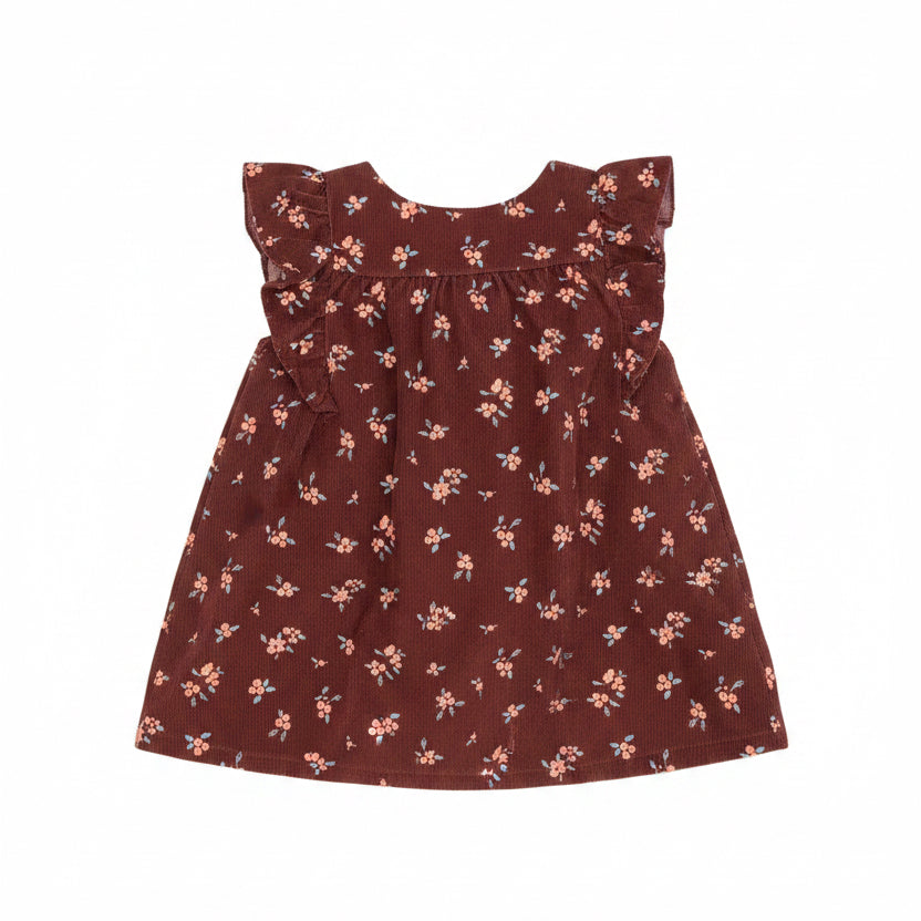 Petit Bateau Girl Long Sleeve Corduroy Floral Dress - Burgundy Multi