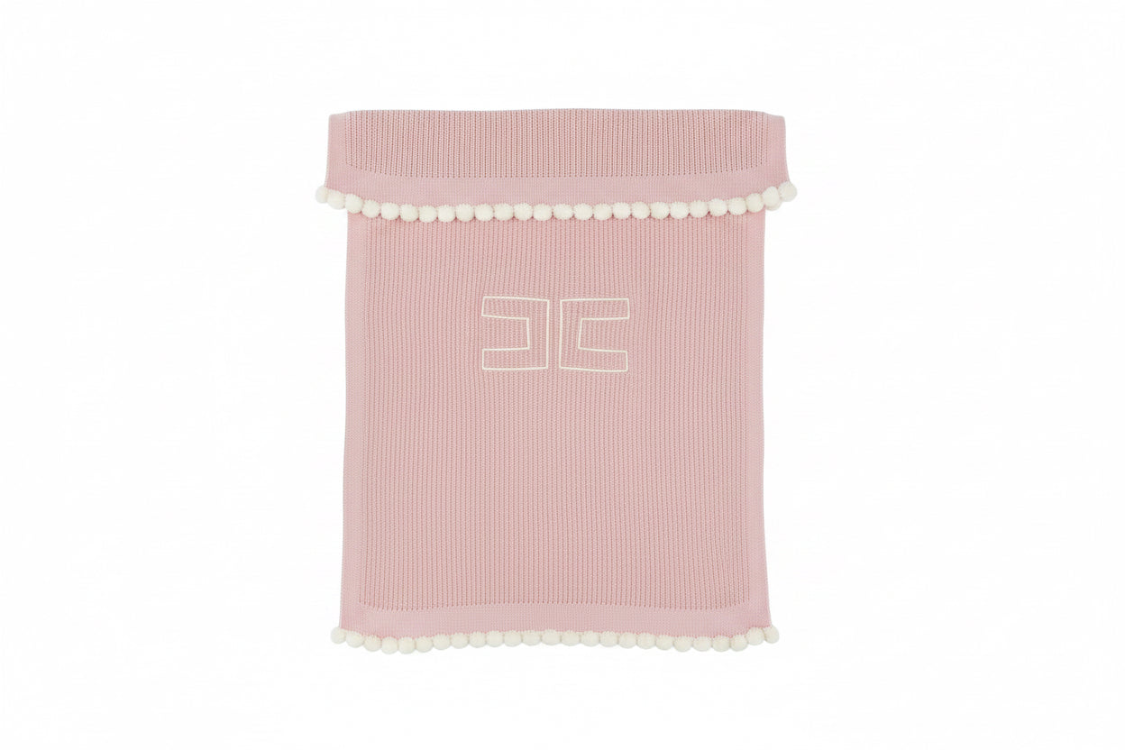 Elisabetta Franchi La Mia Bambina Pink/Ivory English Knit Blanket With Border