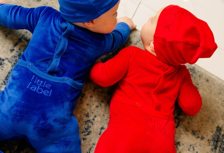 Little Label Red Velour Embroidered Footie + Hat