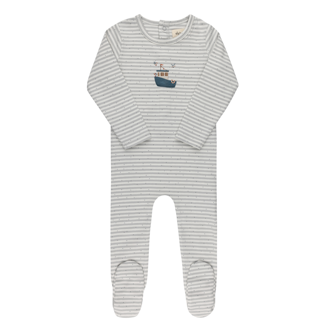 Ely’s & Co Blue Nautical Stripe Collection Footie Boutique Newborn Toddler Boy Classic Maritime Pajamas