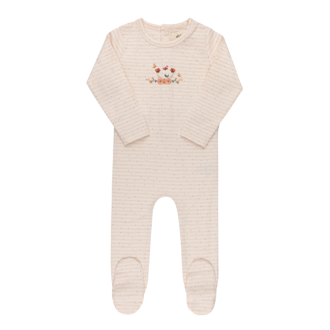 Ely’s & Co Ivory and Pink Floral Stripe Collection Footie Boutique Newborn Toddler Girl Classic Pajamas