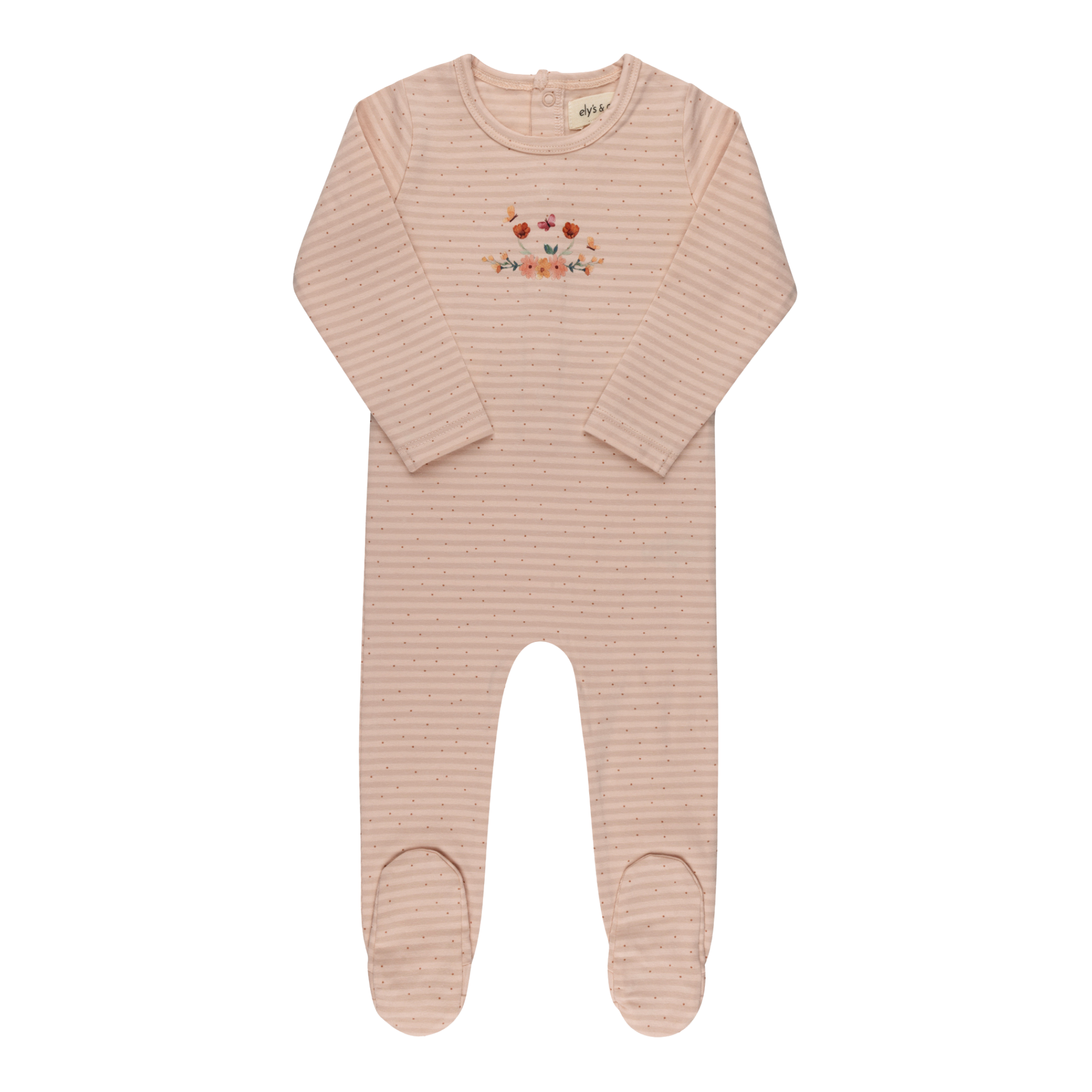 Ely’s & Co Pink Floral Stripe Collection Footie Boutique Newborn Toddler Girl Romantic Print Pajamas