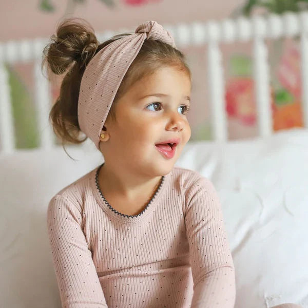 Ely's & Co Pink Black Pindot Ribbed Knot Headband