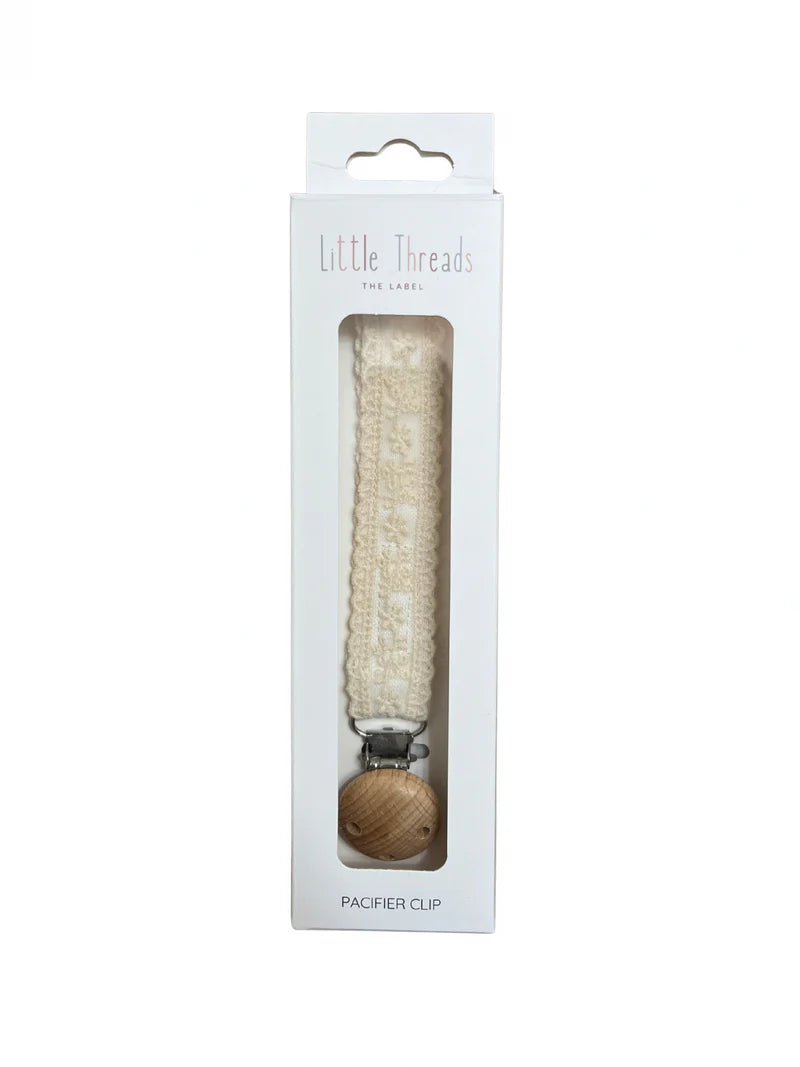 Little Threads - Ivory Floral Lace Pacifier Clip