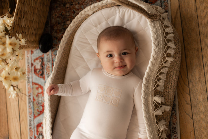 So Loved White/Baby Pink Puff Print Footie