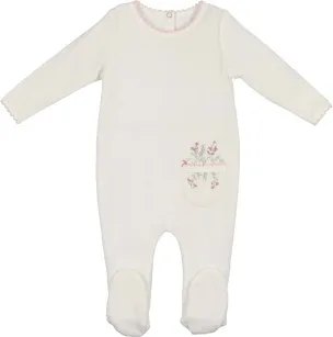 Maniere White Girls Velour Pocket Footie + Beanie