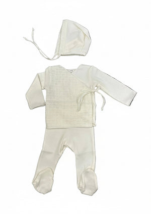 Latte Baby White Eyelet Wrap Outfit Set + Bonnet + Blanket