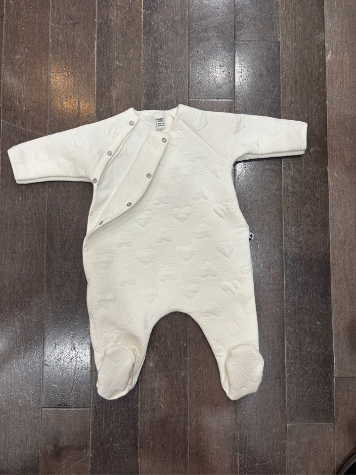Petit Bateau Baby Side Snap Embossed Hearts Footie - Organic Cotton