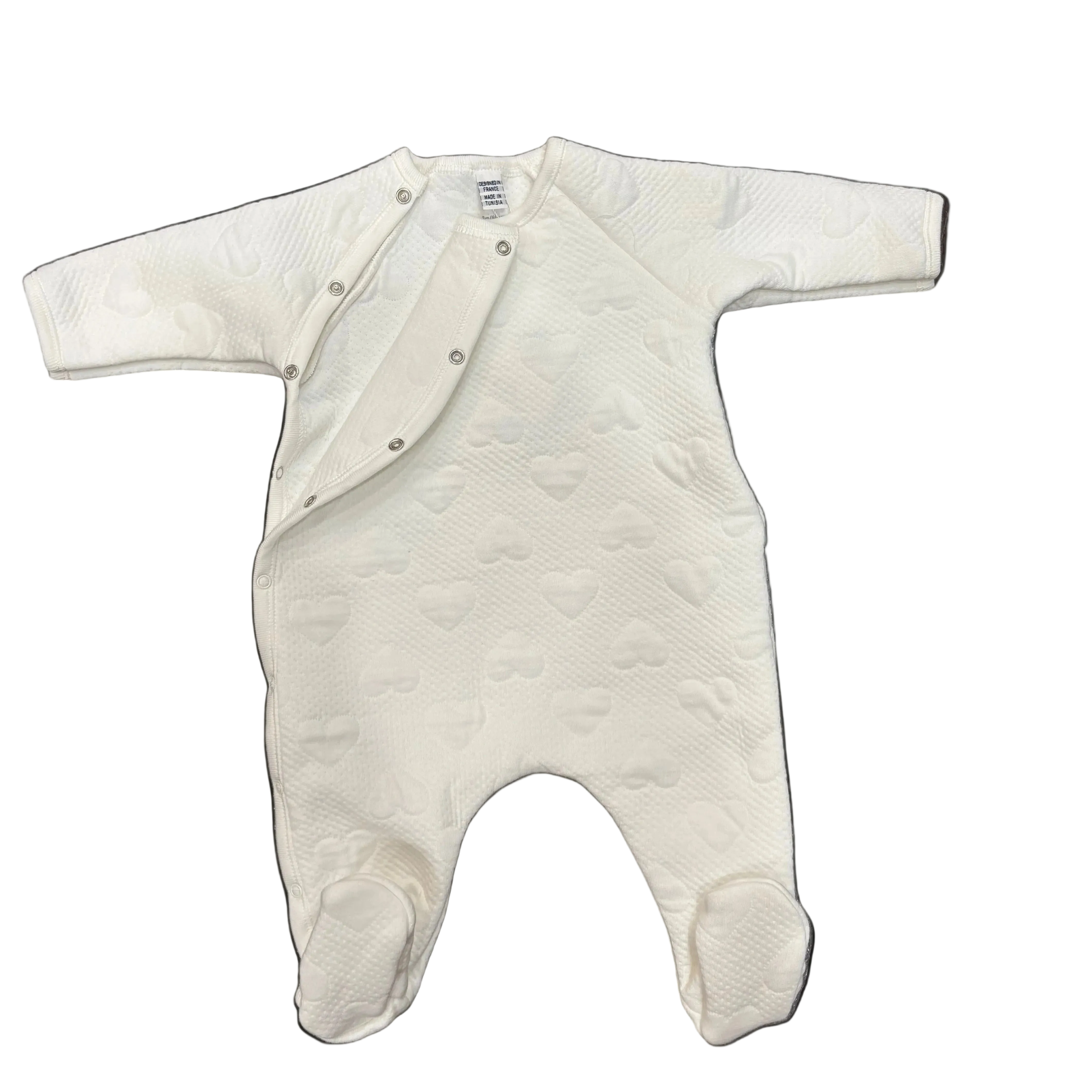 Petit Bateau - Baby Side Snap Embossed Hearts Footie - Organic Cotton