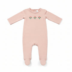 Maniere - Embroidered Flower Footie & Beanie