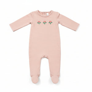 Maniere - Embroidered Flower Footie & Beanie