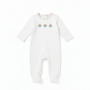 Maniere - Embroidered Flower Footie & Beanie