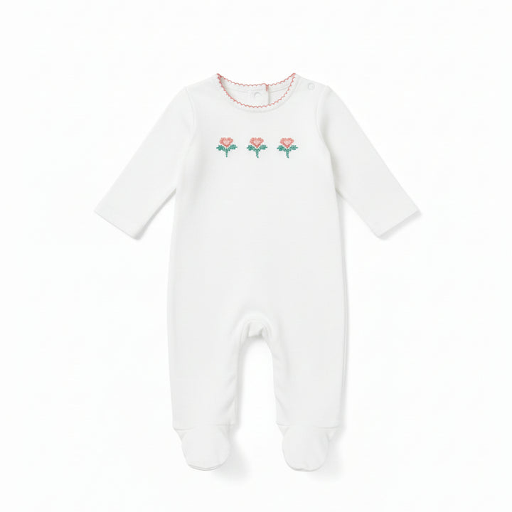 Maniere - Embroidered Flower Footie & Beanie