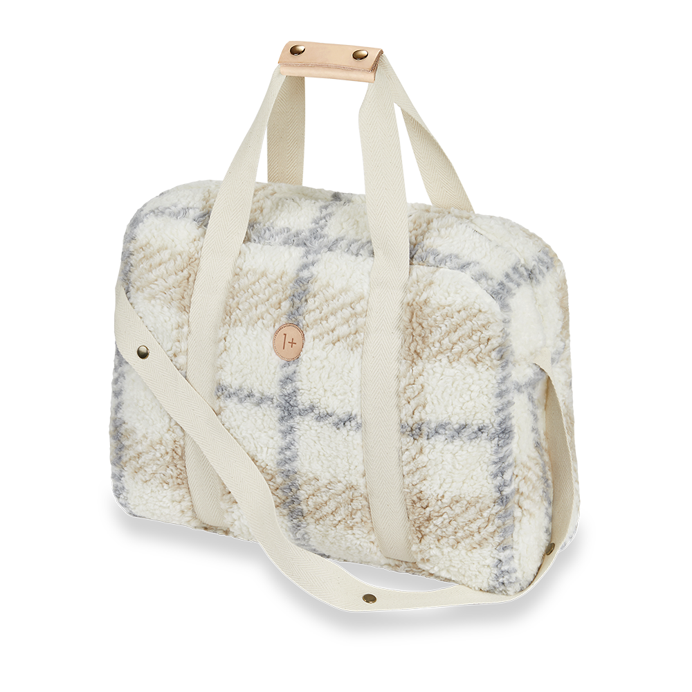 1+ in the Family Ecru Check Furry Bag