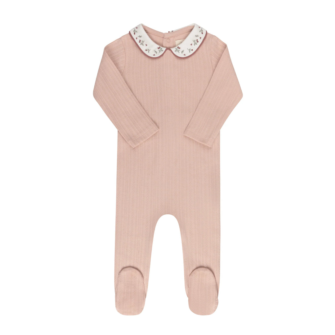 Ely's & Co Floral Embroidered Collar Collection Footie Soft Cotton Baby Footed Onesie Embroidered Floral Collar Design