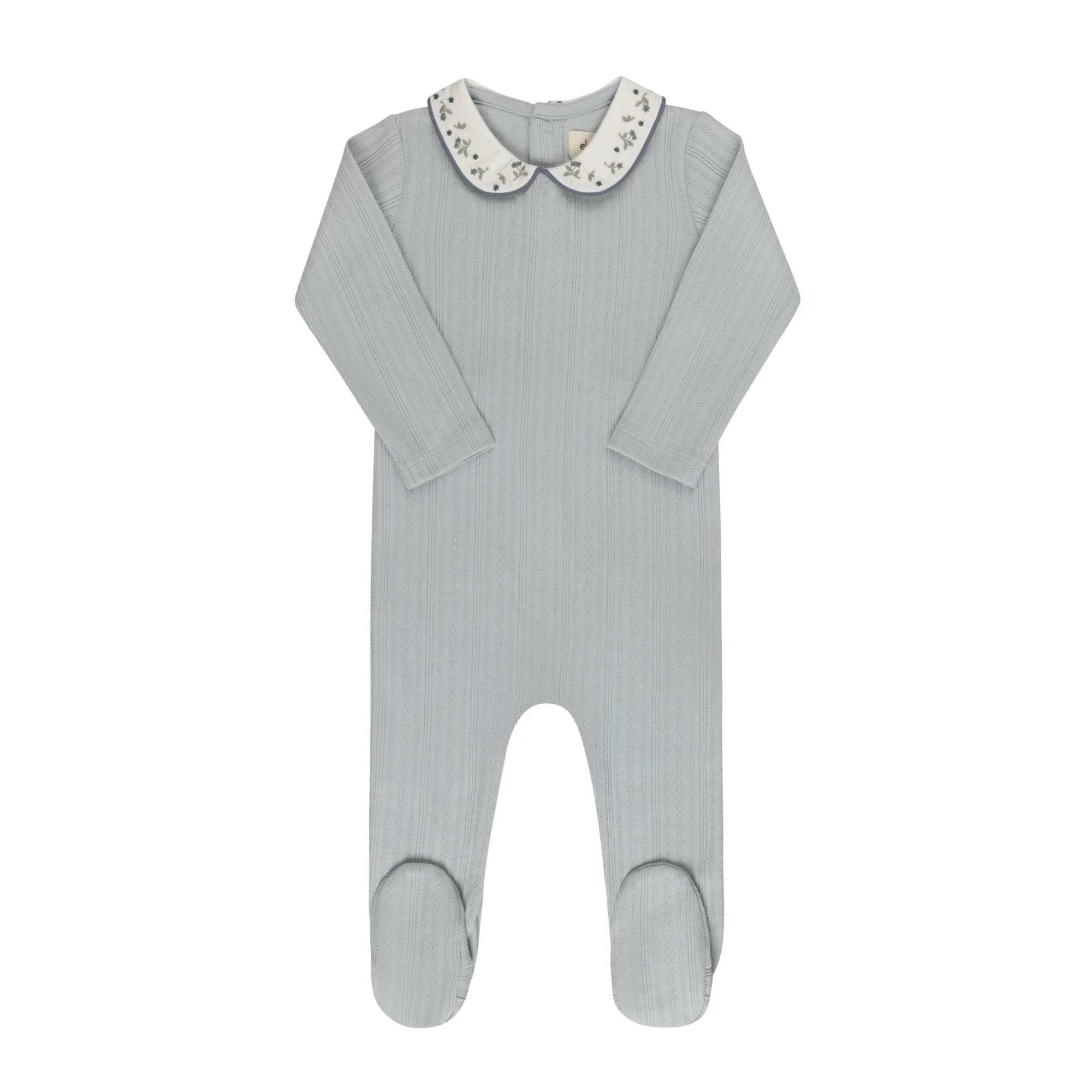 Ely's & Co Floral Embroidered Collar Collection Footie Soft Cotton Baby Footed Onesie Embroidered Floral Collar Design