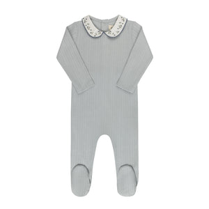 Ely's & Co Floral Embroidered Collar Collection Footie Soft Cotton Baby Footed Onesie Embroidered Floral Collar Design