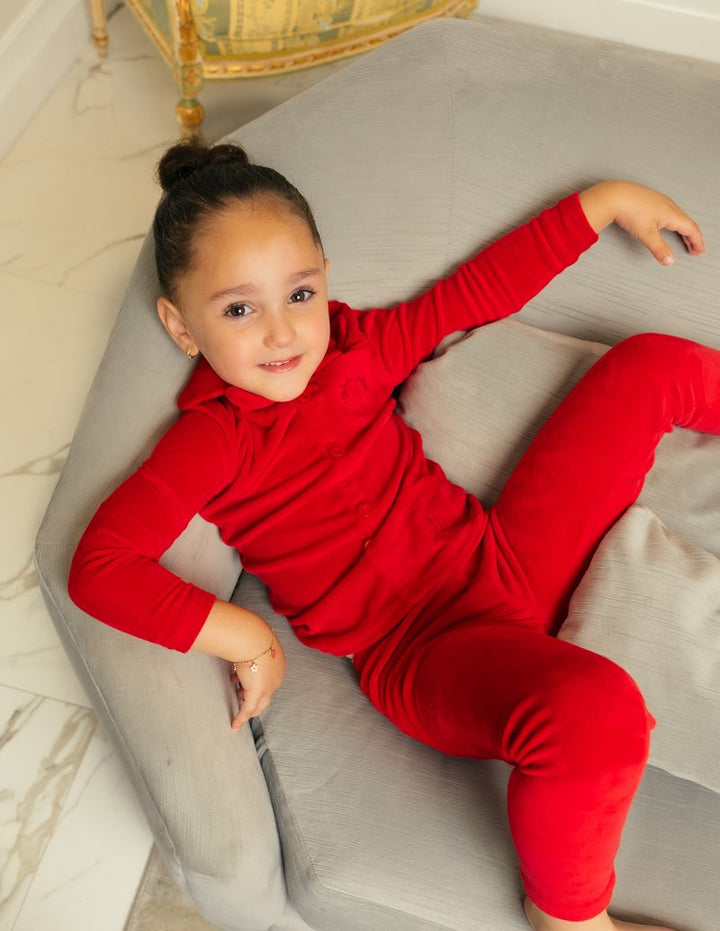 Little Label Red Velour Embroidered Pocket Grandpa Pjs