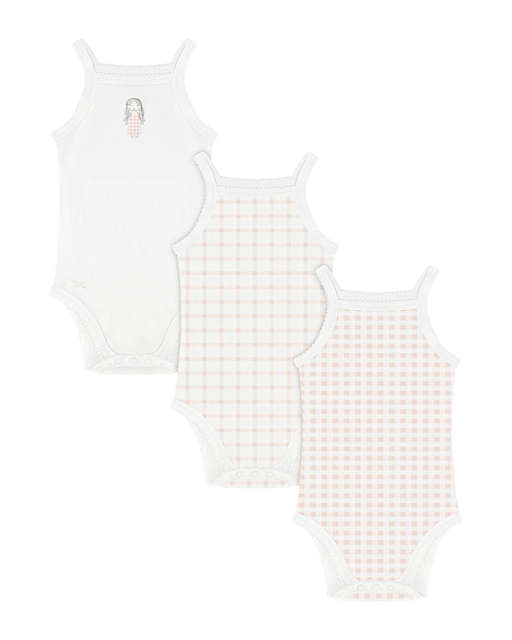 Aimé Child Gingham Sleeveless Bodysuits – Girls’ Cotton 3-Pack
