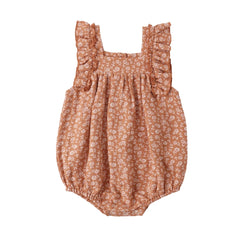 Quincy Mae Baby Girls Maya Romper Poppy Floral Print Boutique Newborn Toddler Designer Organic Cotton One-Piece Summer Outfit