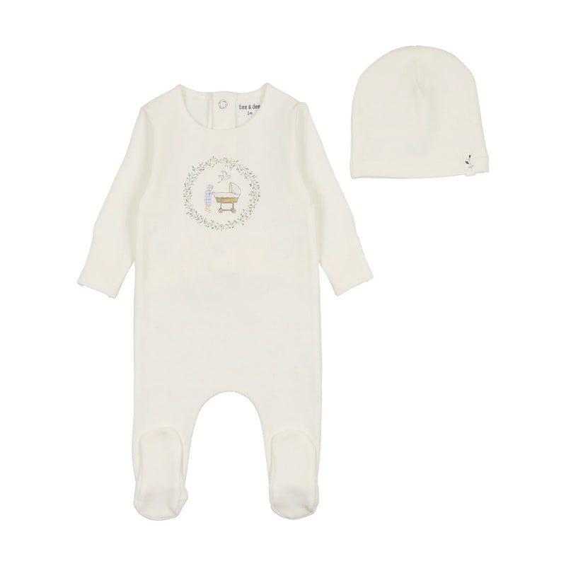 Bee & Dee Boys White Gingham Cradle Footie + Beanie