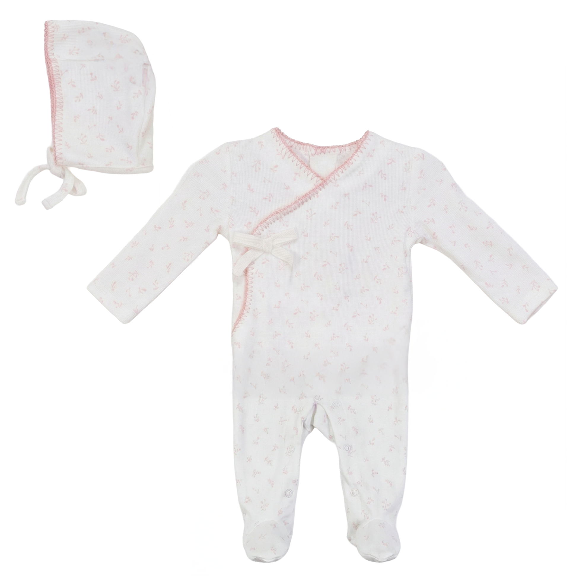 Bebe Bella Girls Fake Wrap Cherry Rib Stretchie Soft Rib Cotton Baby Footie Cherry Print Design