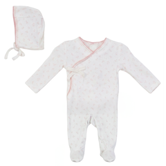Bebe Bella Girls Fake Wrap Cherry Rib Stretchie Soft Rib Cotton Baby Footie Cherry Print Design