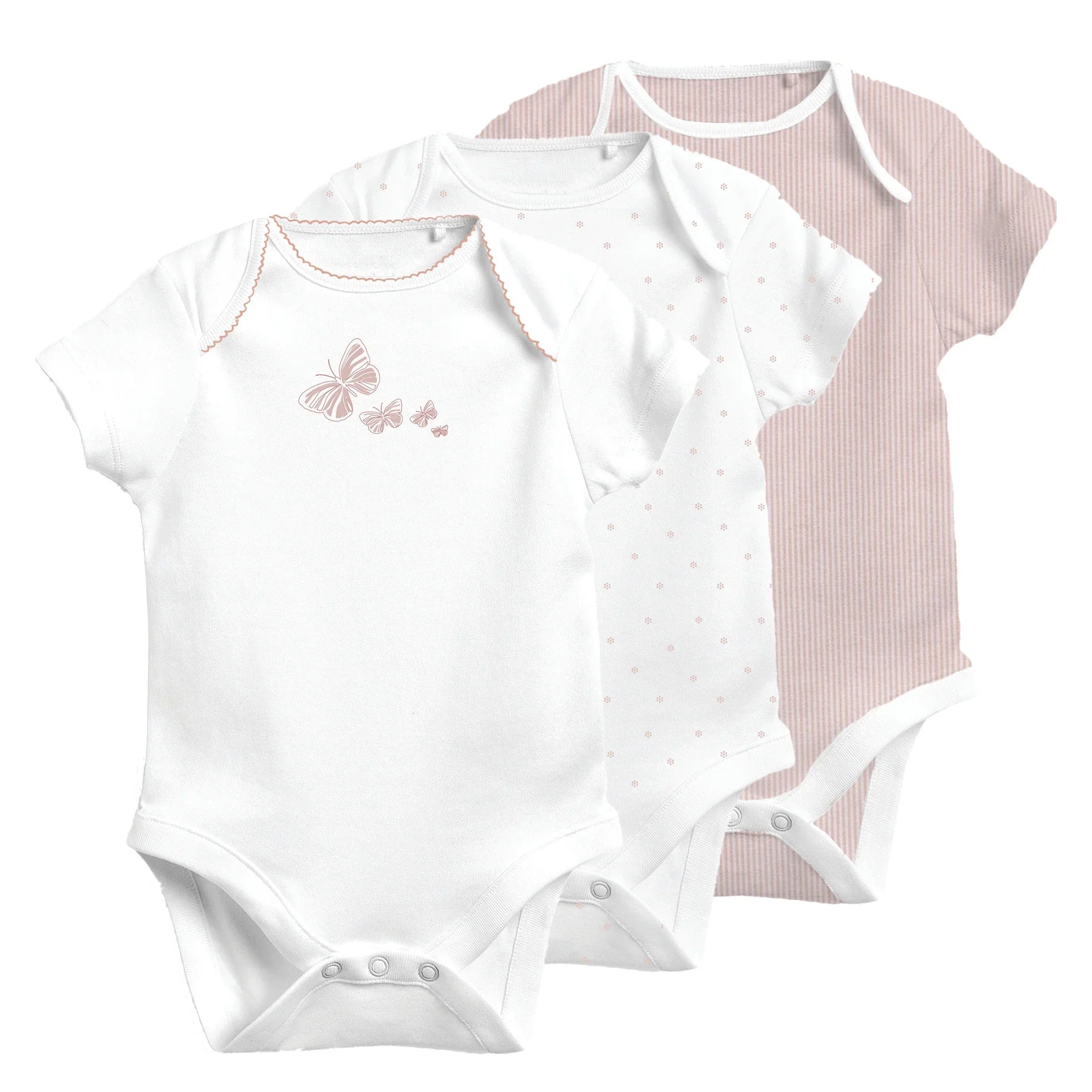 Ely's & Co 3 Pack Short Sleeves Undershirt Pink, Stripes, Butterfly