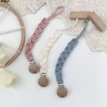 Knit Braided Beech Wood Pacifier Clips