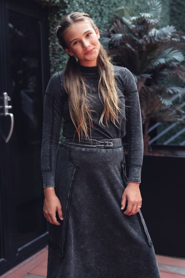 Byke – Midi Patch Skirt | Black Wash
