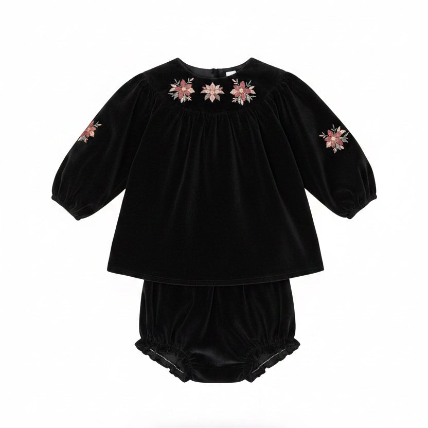 Early Sunday Cara Black Baby Dress with Bloomer