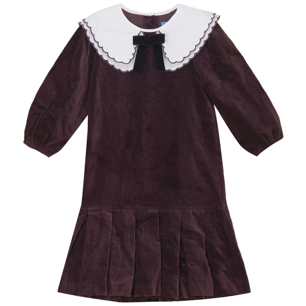 Pompomme Cocoa Scallop Collar Shirt Dress