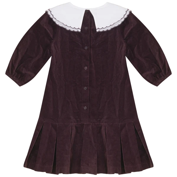 Pompomme Cocoa Scallop Collar Shirt Dress