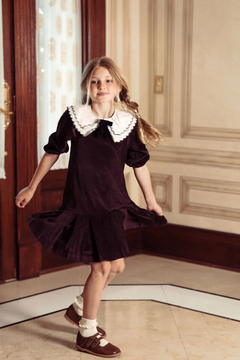 Pompomme Cocoa Scallop Collar Shirt Dress
