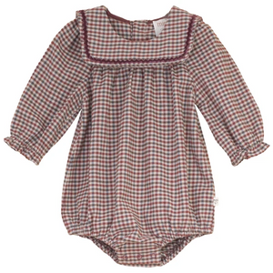 Mini P Burgundy Velvet Rick Rack Romper